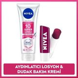 Nivea SPF15 SUPER10 Aydınlatıcı,nemlendirici Vücut Losyonu 170ML ve Böğürtlen Dudak Bakım Kremi,bakım Seti