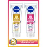 NIVEA SPF15 Super10 Serum Etkili Sıkılaştırıcı Vücut Losyon 170ml ve Aydınlatıcı Losyon 170ml,Nemlendirici
