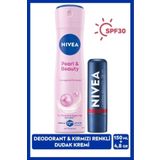 NIVEA Spf30 Güneş Koruyucu Nemlendirici Kırmızı Renkli Dudak Kremi Ve Sprey Deodorant Pearl&beauty 150ml