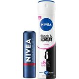 NIVEA SPF30 Kırmızı Renkli Dudak Bakım Kremi,4,8gr+ NIVEA Kadın Sprey Deodorant Black&White Invisible Clear 150 ml