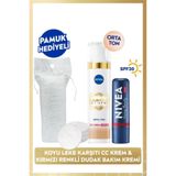 Nivea SPF30 Luminous630 Leke Karşıtı CC Krem Orta Ton 40ml ve Kırmızı Renkli Dudak Kremi, Pamuk Hediye