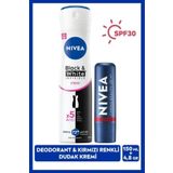 NIVEA Spf30 Nemlendirici Kırmızı Dudak Kremi Ve Kadın Sprey Deodorant Black&white Invisible Clear 150ml