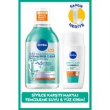 NIVEA SPF50+ Derma Skin Clear Karşıtı Güneş Koruyucu Krem 40ml ve Makyaj Temizleme Suyu, Pamuk Hediyeli