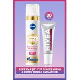 Nivea SPF50 Güneş Koruyucu LUMINOUS630 Leke Karşıtı Yüz Kremi ve Berry Renkli Nemlendirici Dudak Kremi