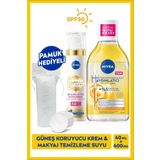 NIVEA SPF50 Luminous630 Leke Karşıtı Güneş Koruyucu Krem ve Micellar Makyaj Temizleme Suyu, Pamuk Hediye