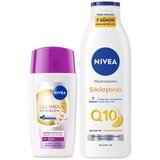 NIVEA SPF50+ Luminous630 Skin Glow Aydınlatıcı Yüz Kremi 40ml ve Q10 Sıkılaştırıcı Vücut Losyonu 250ml Set