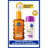 Nivea SPF50+ LUMINOUS630 Skin Glow Güneş Koruyucu Yüz Kremi ve Bronzlaştırıcı Güneş Yağı, Çanta Hediyeli