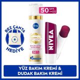 Nivea SPF50 LUMINOUS630 Thiamidol Leke Karşıtı Gündüz Kremi 40ML ve Böğürtlen Dudak Kremi, Çanta Hediye