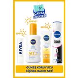 NIVEA SUN Güneş Koruyucu Sprey 200ml, Q10 Yüz Kremi 50ml, Dudak Bakım Kremi, Deodorant 150ml, Çanta Hediye