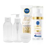NIVEA SUN Luminous630 Güneş Koruyucu Yüz Bakım Kremi 40ml SPF50 ve Thiamidol Etkili Leke Karşıtı Cilt Serumu 30ml, Seyahat Seti Hediye