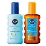 NIVEA SUN Nemlendirici Yatıştırıcı Güneş Sonrası Vücut Spreyi 200ml ve Çift Etkili Koruma Bronzluk Güneş Spreyi 200ml, SPF30