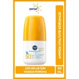 NIVEA Sun Spf 50+ Bebek Ve Çocuk İçin Hassas Koruma Güneş Koruyucu Roll-On 50Ml,Suya Dayanıklı,Hassas Cilt