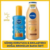 Nivea Sun Spf 50 Güneş Koruyucu Bronzlaştırıcı Vücut Spreyi ve Sıkılaştırıcı Losyon 200 ml 250 ml Tüm Cilt Tipleri İçin