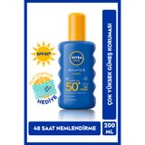 NIVEA Sun SPF 50+ Koruma & 48 Saat Nemlendirme Güneş Kremi 200 ml Sprey,Plaj Çantası Hediye