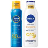NIVEA SUN SPF50 Güneş Koruyucu Ferahlatıcı Sprey 200ml ve Q10 Sıkılaştırıcı Vücut Losyonu 250ml Set