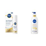 NIVEA SUN SPF50 Güneş Koruyucu Nemlendirici Primer Makyaj Bazı 30ml ve Q10 Sıkılaştırıcı Vücut Losyon400ml