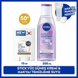Nivea Sun SPF50 Güneş Koruyucu Stick Yüz Kremi ve Yatıştırıcı Makyaj Temizleme Suyu 200ML, Pamuk Hediye