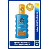 NIVEA SUN SPF50 Güneş Koruyucu Ve Bronzlaştırıcı Sprey 200ml, Suya Dayanıklı, Yeni Nesil UV Filtre,Melanin