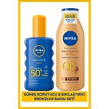 NIVEA SUN SPF50 Güneş Koruyucu Vücut Spreyi 200ml ve Q10 Sıkılaştırıcı Bronzlaştırıcı Vücut Losyonu 250ml