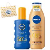 NIVEA SUN SPF50 Koruma ve Nemlendirici Güneş Spreyi 200 ml, Q10 Sıkılaştırıcı ,Bronzlaştırıcı Vücut Losyonu 200 ml