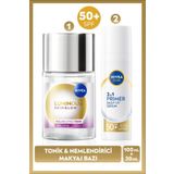 NIVEA SUN SPF50 Primer Nemlendirici Makyaj Bazı 30ml ve Luminous630 Skin Glow Peeling Etkili Tonik 100ml