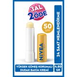 NIVEA SUN SPF50 Yüksek Güneş Korumalı Nemlendirici Renksiz Dudak Bakım Kremi 4,8gr, C ve E Vitamini