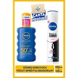 NIVEA SUN SPF50+ Yüksek Güneş Koruyucu Sprey 200ml ve Kadın Sprey Deodorant 150ml, Plaj Çantası Hediyeli
