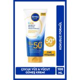 NIVEA SUN SPF50+Çocuklar İçin Çok Yüksek Güneş Korumalı Yüz,Vücut Güneş Kremi 100 ml,Kokusuz,E,C Vitamini