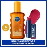 Nivea Sun Spf6 Bronzlaştırıcı Güneş Yağı 200ML ve Kırmızı Renkli Nemlendirici Dudak Bakım Kremi