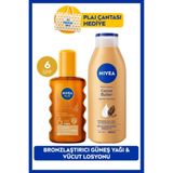 NIVEA Sun SPF6 Bronzlaştırıcı Güneş Yağı 200ml ve Q10 Bronzlaştırıcı Vücut Losyonu 250ml, Plaj Çantası Hediyeli Set