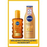 Nivea SUN Yoğun Bronzlaştırıcı Güneş Spreyi 200ml ve Q10 Sıkılaştırıcı Vücut Losyonu 200ml, Çanta Hediyeli