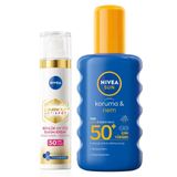 NIVEA SUN Yüksek Güneş Koruyucu Nemlendirici Vücut Spreyi 200ml ve Luminous630 Thiamidol Etkilİ Leke Karşıtı Gündüz Yüz Bakım Kremi 40ml, SPF50