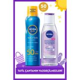 NIVEA Tatil Çantanın Vazgeçilmezleri Seti, SPF50 Güneş Koruyucu Sprey ve Makyaj Temizleme Suyu, 200ml