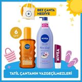 Nivea Tatil Seti, Bronzlaştırıcı Güneş Yağı,nemlendirici Vücut Losyon,böğürtlen Dudak Kremi,çanta Hediye