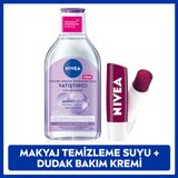 Nivea Visage Yatıştırıcı Micellar 400 ml Makyaj Temizleme Suyu+Böğürtlen Nemlendirici 4.8 gr Dudak Bakım Kremi Seti