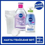 Nivea Yatıştırıcı Micellar Makyaj Temizleme Suyu 400ML ve Göz Makyaj Temizleyici 125ML, Pamuk Hediye