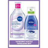 NIVEA Yatıştırıcı Micellar Makyaj Temizleme Suyu 400ml ve Göz Makyaj Temizleyici 125ml, SPF Filtresi