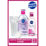 NIVEA Yatıştırıcı Micellar Makyaj Temizleme Suyu Ve Aqua Rose Tonik 200ml, Pamuk Hediyeli Çeyiz Seti