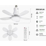 Nivego Pervaneli LED Lamba Fan – Kumandalı Tavan Vantilatörü, Ampul Tipi Soğutucu Işık, 3 Kademeli Fan + LED Aydınlatma - Beyaz