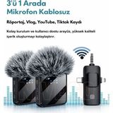 Nivego Yüksek Kalite 3 In 1 Kablosuz Taşınabilir Youtuber Yaka Mikrofonu Tüylü Lightning / Type-C Stüdyo Canlı Yayın Vlog