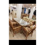 Nivemeshome 7 Kişilik Minderli Bambu Oturma Seti (4 Sandalye+3 Lü+Sehpa) - Ekru
