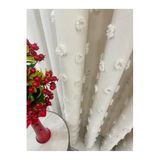 Nivemeshome Ekru Renk Ponponlu Pufy Fon Perde 1/3 Sık Pile (İthal Kumaş Versiyon) Ekru 120 X 270