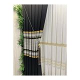 Nivemeshome Nivemeshome Melanezya Siyah- Gold Şeritli 1/3 Sık Pileli Fon Perde Apm (İthal Kumaş Versiyon) Siyah-Gold 90 X 270