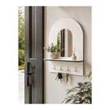 Nixar Desing Hayalevim Ahşap Aynalı Anahtarlık Askılığı 20x26 cm Raflı Duvar Anahtarlık Organizer Beyaz MDF Anahtarlık Askılığı, Duvar Rafı