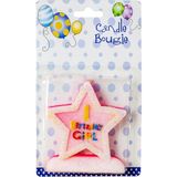 Niyet Yıldız Şeklinde Mum - 1 Birthday Girl - 1 Yaş - Mum - Doğum Günü - Pembe - 1 Adet