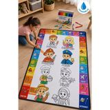 Nizal Home Eğitici Yıkanabilir Tekrar Boyanabilir Çocuk Odası Oyun Matı Boyama Halısı Boya Kalem Seti Hediye - Gri - 80 x 120 cm