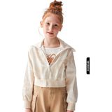 Nk Kids Fermuarlı Dijital Baskıli Beli ve Kolu Lastkli Kız Çocuk Ceket 8-14 Yaş 36431 - Krem - 11 - 12 Yaş