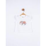 NK Kız Bebek Pamuklu Taşlı Fil Baskılı Tshirt - 12 - 18 Ay - Ekru