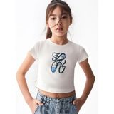 NK Kız Çocuk Önü Desenli Dive Into Yazılı T-Shirt - 8 Yaş - Beyaz
