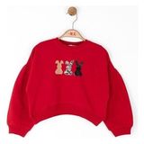 NK Kız Çocuk Pamuklu Orta Kalınlık Tavşan Baskılı Sweatshirt - Kırmızı - 4 Yaş